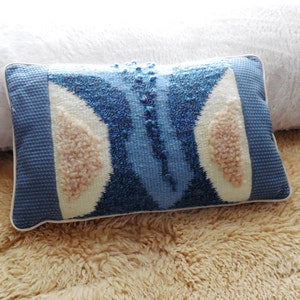 Couch Pillow-&quot;Cool Blue&quot;-Corded Pillow with Hand Woven Inset..Decorative Pillow...Hand made Designer Pillow...Original Design..Unique Pillow