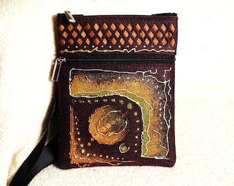 Shoulder Bag Hand Painted Original Design Purse...Messenger Bag With Original Abstract Acrylic Painting...Unique Hand Painted Shoulder Purse
