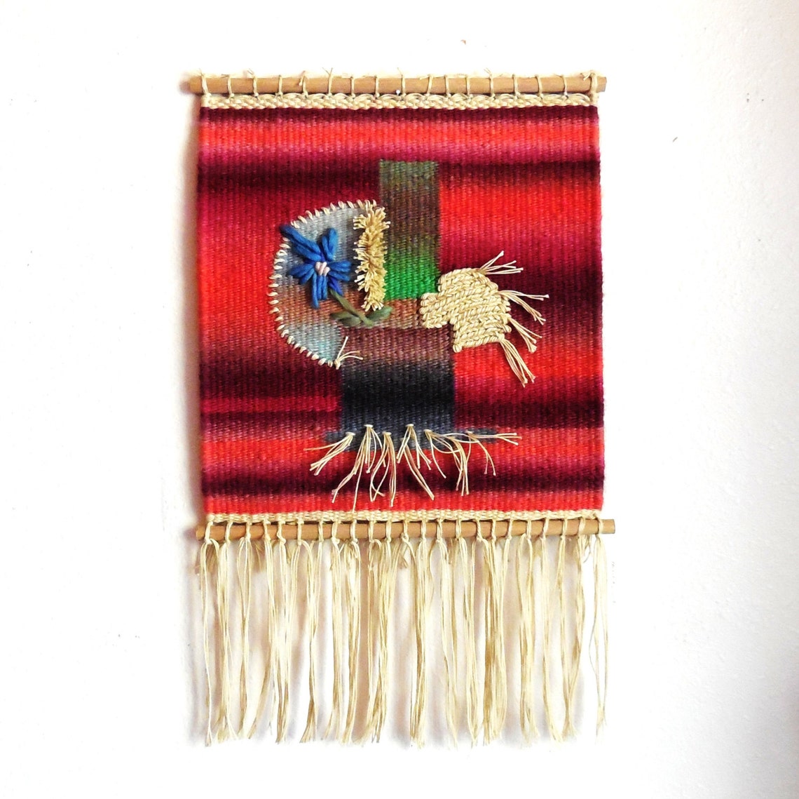 Hand Woven Tapestry...blue Gardenia...wall Hanging Etsy