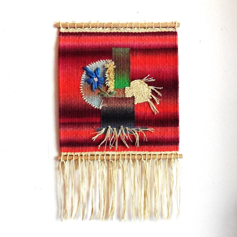 Hand Woven Tapestry...blue Gardenia...wall Hanging Etsy