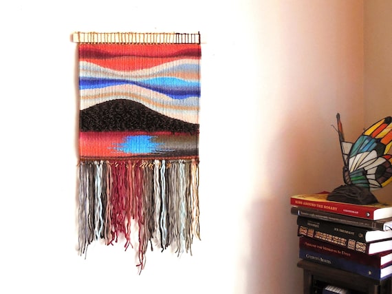 Hand Woven Tapestry..."Sunset At The lake"...Wall hanging Tapestry..Woven Abstract..Bohemian tribal Art..Fiber Art..Home Decoration