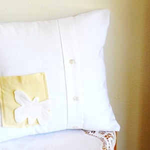 Baby&#39;s Room Throw Pillow...Living Room Pillow...Decorative Throw Pillow...White and Pastel Yellow...Cotton...Hand Made