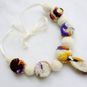 Fiber Art Necklace...Unique Gift...Wearable Art necklace...Sandy Beach ... Necklace ... Hand Felted Beads ... Two in One ... image 4