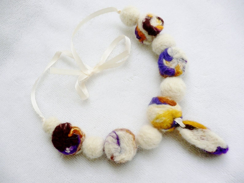 Fiber Art Necklace...Unique Gift...Wearable Art necklace...Sandy Beach ... Necklace ... Hand Felted Beads ... Two in One ... image 4