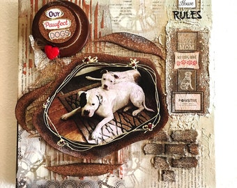 Sample To order mixed media assemblage art, Organic elements Picture of Loved One, Pet Memorable Trinket Preserve Forever Done On canvas