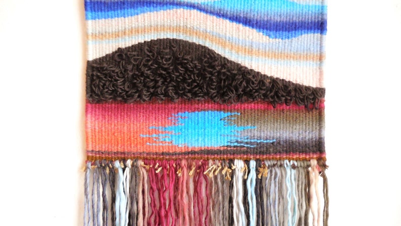 Hand Woven Tapestry..."Sunset At The lake"...Wall hanging Tapestry..Woven Abstract..Bohemian tribal Art..Fiber Art..Home Decoration image 5