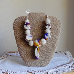 Fiber Art Necklace...Unique Gift...Wearable Art necklace...Sandy Beach ... Necklace ... Hand Felted Beads ... Two in One ... image 3