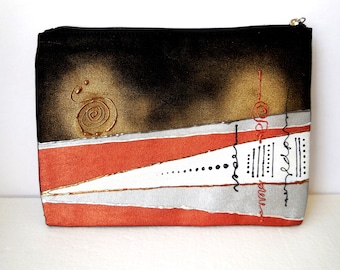 Handmade Clutch...Cosmetic Pouch..Elegant Evening Bag...Hand Painted 24K Gold Original Design Clutch..Jewelry Pouch...Unique Clutch Purse...