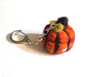 Handmade Key Chain Pumpkin Charm..Purse Charm Hand Crafted Needle Felted Key Chain Charm..Pumpkin Charm Hand Felted Key Chain Purse Charm