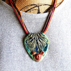 Necklace..Hand made Ceramic Pendant..Bohemian Rustic Necklace..Unique hand made Necklace..