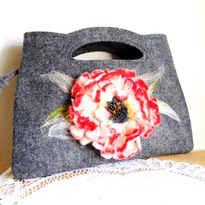 Handbag Elegance...Purse - Tote...Hand Made...Hand Made Flower...Hand Felted Design