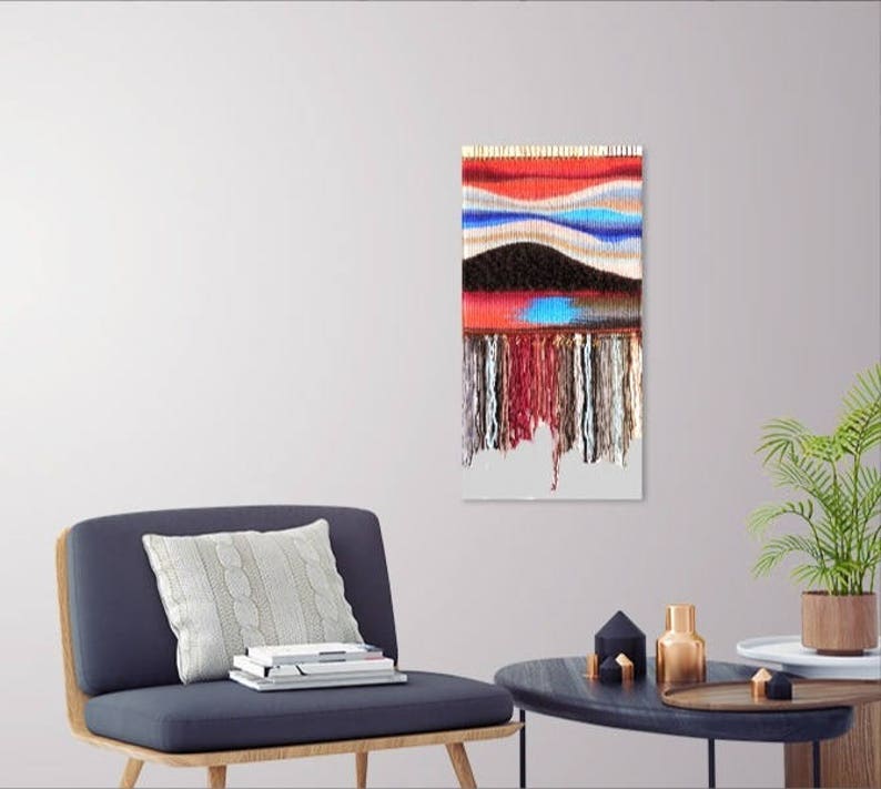 Hand Woven Tapestry..."Sunset At The lake"...Wall hanging Tapestry..Woven Abstract..Bohemian tribal Art..Fiber Art..Home Decoration image 10