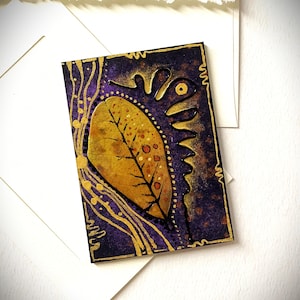 Cartão colecionável de artista com folha real, desenhado e pintado à mão, cartão exclusivo e obra de arte para colecionar ou como presente