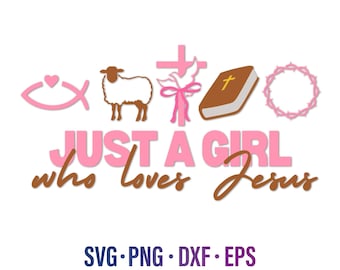 Diseño PNG de Pascua: Solo una chica que ama a Jesús con cordero, cruz, Biblia, corona de espinas SVG DXF incluido