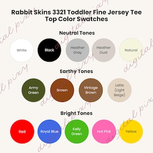 Rabbit Skins 3321 Toddler T-Shirt Color Swatches Color Swatches Color Options Top Colors Color Tones