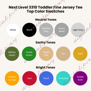 Next Level 3310 Toddler T-Shirt Color Swatches Toddler T-Shirt Color Swatches Color Options Top Colors Color Tones