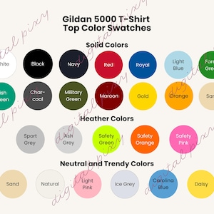 Gildan 5000 T-Shirt Color Swatches Color Swatches Color Options Top Colors Color Tones