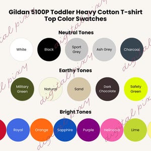 Gildan 5100P Toddler T-Shirt Color Swatches | Toddler T-Shirt | Color Swatches | Color Options | Top Colors | Color Tones