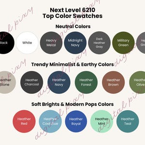 Next Level 6210 T-Shirt Color Swatches Color Swatches Color Options Top Colors Color Tones