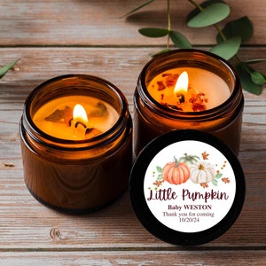 10 Little Pumpkin Baby Shower Favors - Bulk Candle Favors for Guests - "Falling in Love with Baby" Baby Boy Baby Girl - Gender Neutral 2oz