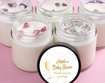 Pearls & Prosecco Candle Favors: Champagne Scented Soy Wax with Dried Flowers