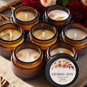 Autumn Wildflower Wedding Favors â€“ Fall Floral Candle Gift for Guests â€“ Boho Rust Terracotta Burgundy â€“ 10/25/50 Pack â€“ 1oz Amber Jar