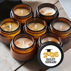 Class of 2026 afstuderen kaarsgunsten, gepersonaliseerde sojakaarsen, afstudeerbedankjes voor gasten, afstudeercadeaus High School College