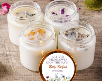 Wildflower Baby Shower Candle Favors | Personalized Soy Candle Favors, Gender Neutral Baby Shower Gifts, Spring Summer Party Favors