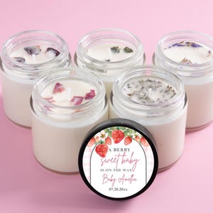 Strawberry Baby Shower Candle Favors: Soy Wax, Summer Scent