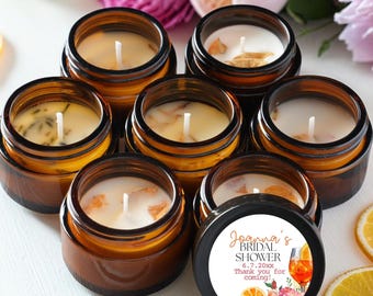 Liebe auf den ersten Spritz Brautdusche Gefälligkeiten, personalisierte Kerzen Bevorzugungen, Brautdusche Geschenke für Gäste, Zitrus Hochzeit Gefälligkeiten, 1 Unze Bernsteinglas