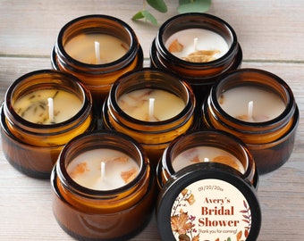 Personalized Fall Bridal Shower Candle Favors | Set of 10 Pumpkin Scented Candles | Custom Wedding Favors in Rust Wedding Candle Favors