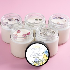 Lemon Bridal Shower Candle Favors: Citrus Soy Wax, Dried Flowers (1oz/2oz/3.8oz)