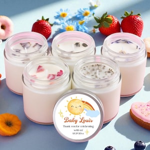 Sunshine Baby Shower Favors – Clear Jar Candles 1oz 2oz 3.8oz – Bulk Set of 10 – Boy Girl or Gender Neutral Guest Gifts – Rainbow Theme