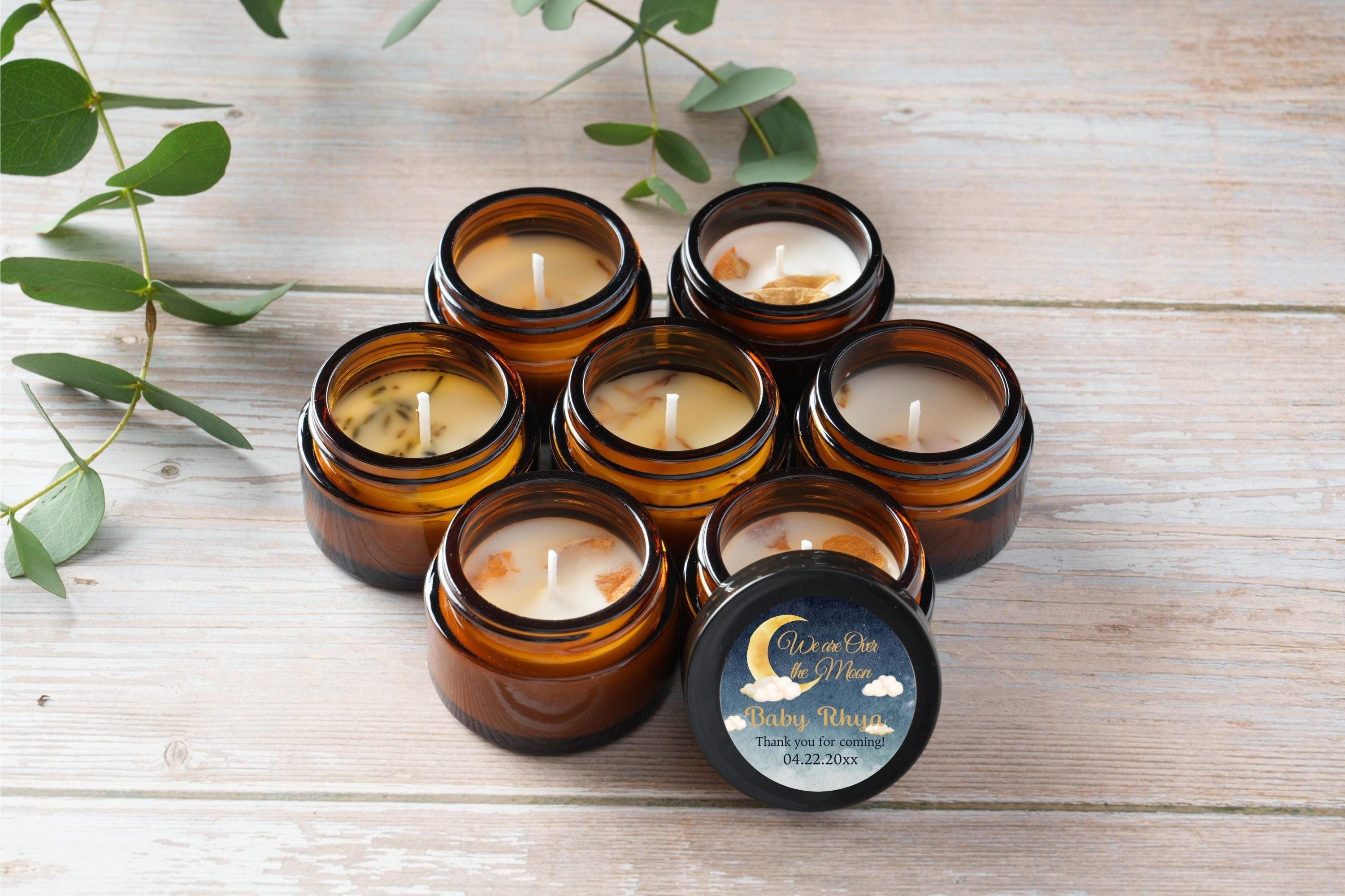 10/25/50 Pack Over the Moon Baby Shower Candle Favors - 1oz Soy Candles for Boy & Girl Showers - Fall Baby Shower Gifts