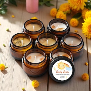 Sunshine Baby Shower Favors – 1oz Amber Jar Candles – Bulk 10 25 50 – Boy Girl or Gender Neutral Guest Gifts – Rainbow Shower Theme
