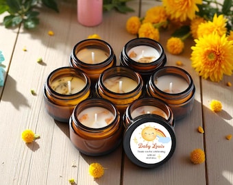 Sunshine Baby Shower Favors – 1oz Amber Jar Candles – Bulk 10 25 50 – Boy Girl or Gender Neutral Guest Gifts – Rainbow Shower Theme