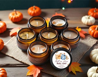 Fall in Love Little Pumpkin Baby Shower Candle Favors • Fall Baby Shower Gifts • Pumpkin Baby Theme • 1oz Amber Jar Candles • 10/25/50 Pack