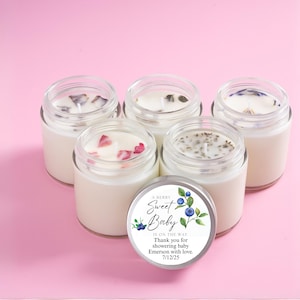 Personalized Blueberry Baby Shower Candle Favors: Soy Wax, Set of 10