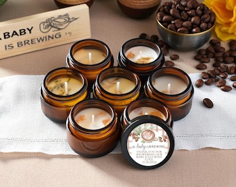 Personalized Coffee Scented Candle Favors - 'Love is Brewing' Wedding & Baby Shower Gifts - Custom Bulk Options 10/25/50