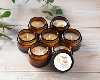 Pearls and Prosecco Candle Favors – Bridal Shower or Baby Shower Gifts – 1oz Amber Jar with Dried Flowers – 10/25/50 Bulk Personalized