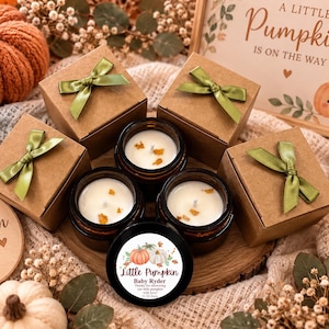 Little Pumpkin Baby Shower Candle Favors | Personalized Fall Baby Shower Favors, Pumpkin Theme Soy Candles, 1oz Amber Jar, Set of 10, 25, 50