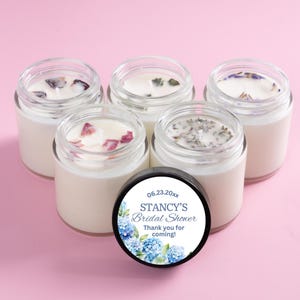 Custom Wedding Favor Candles: Hydrangea Floral, Soy Wax (Set of 10)