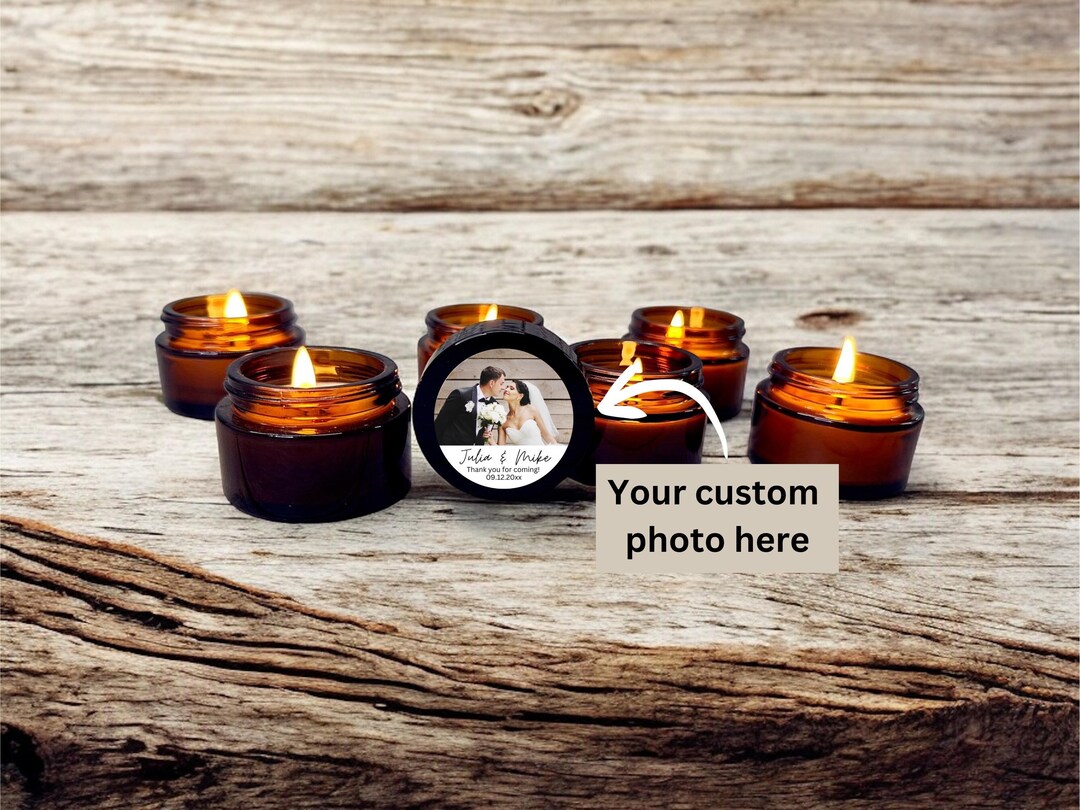 Custom Photo Wedding Candle Favors | 1oz Amber Glass Jar | Personalized ...