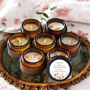 Rosa Wildblumen-Babyparty-Kerzengeschenke, personalisierte Babypartybevorzugungen für Gäste, Frühlings-Babypartybevorzugungen, 1 Unze Bernsteinglaskerzen