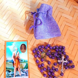 Rosenkranz, Karte & Tasche San Lazaro Heiliger Lazarus Katholik Babalu Aye gesegneter Rosenkranz Heiliger St. Lazarus Katholisches lila Novene Skapuliergebet