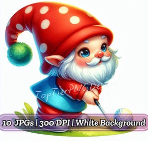 水彩画のゴルフノームのクリップアート、かわいいゴルフをするPNG、ゴルファーノームのアート、ゴルフボールとカートのクリップアート、商用利用のためのデジタルダウンロード