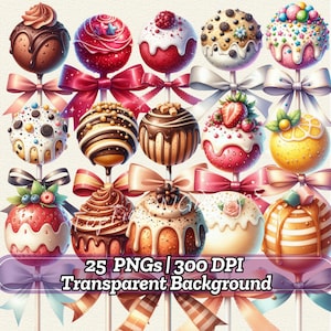 Clipart Cake Pop, Cake Pops aquarelle de bonbons, Clipart Cake Pop de la Saint-Valentin, décoration de fête d'anniversaire, téléchargement numérique, usage commercial