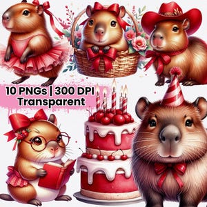 Aquarel schattige capibara clipartbundel, schattige kawaii capibara clipartbundel, hoogwaardige png's, perfect voor scrapbooking, instant download