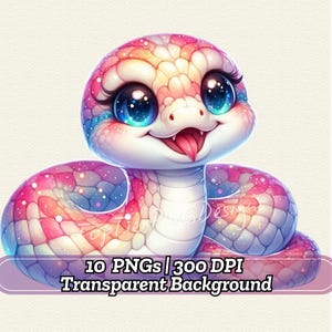 10 serpientes bebé PNG, reptiles lindos de acuarela, arte de serpiente de temporada, descarga digital para álbum de recortes de tarjetas, diario basura