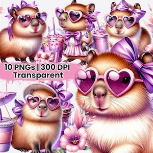 Watercolor Capybara Clipart: Pastel Kawaii Animal PNG Bundle (digital ...